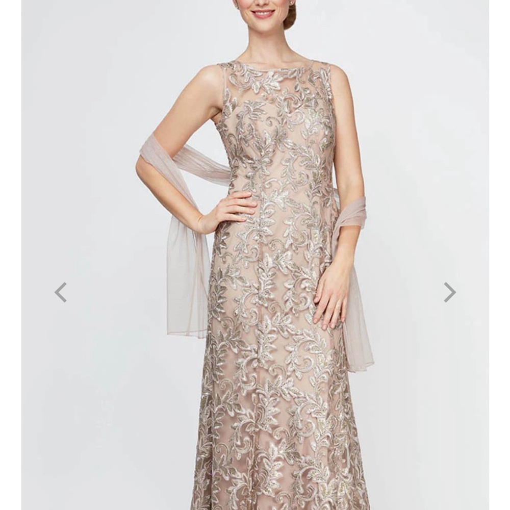 Elegant Silver Embroidered Evening Gown